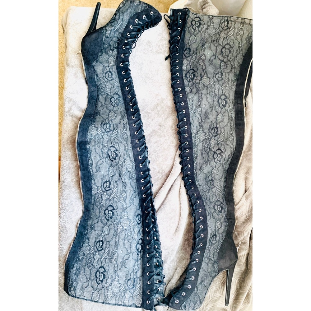 Thigh high lace tie up boots